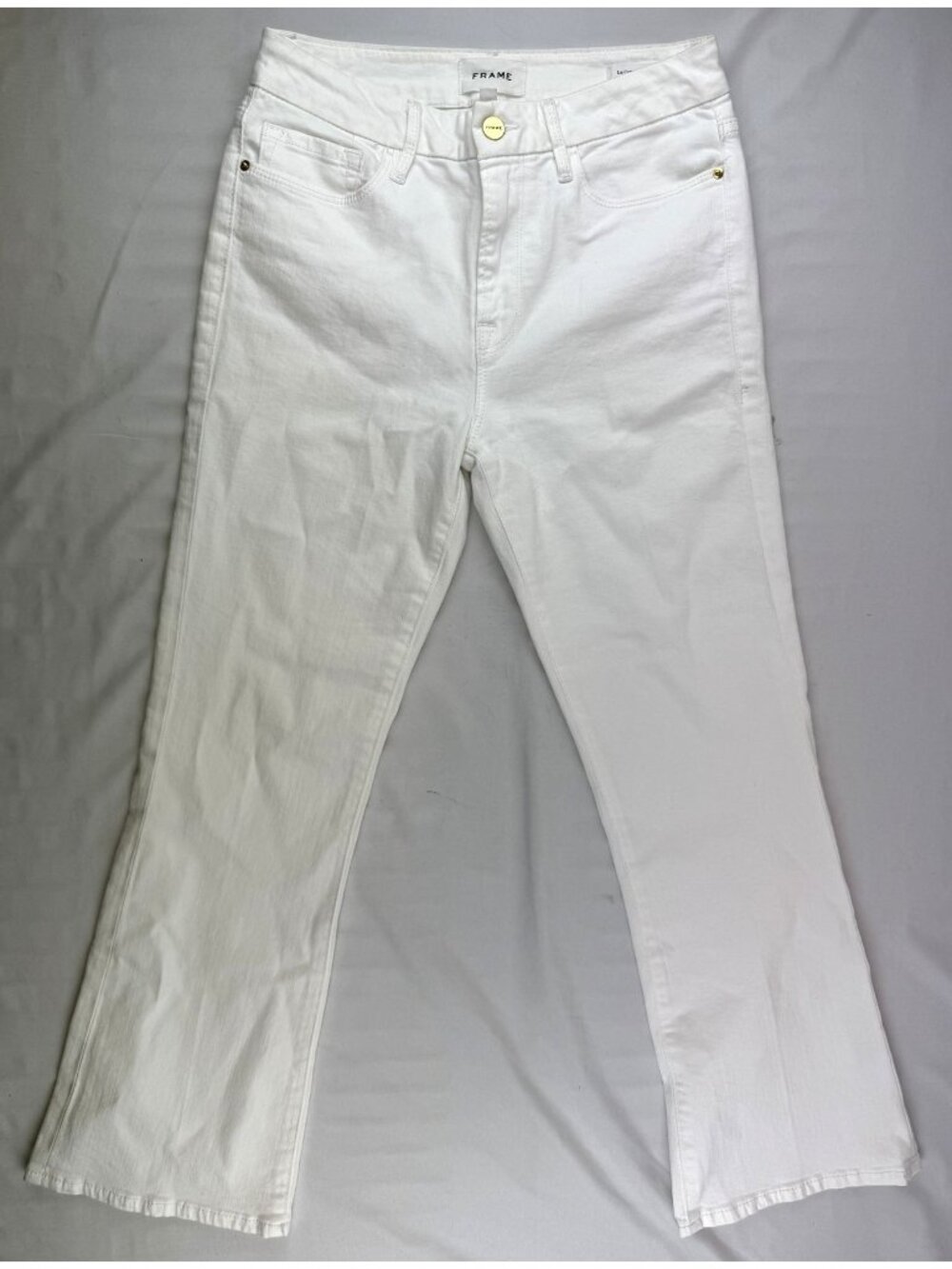 Frame Le Crop Mini Boot Jeans Womens 28 (28x26) White Mid Rise Stretch Denim
